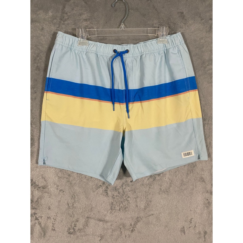 ONeill‎ Mens Hyperfreak Stretch Hyperdry Board Shorts Blue Yellow Stripe Sz L